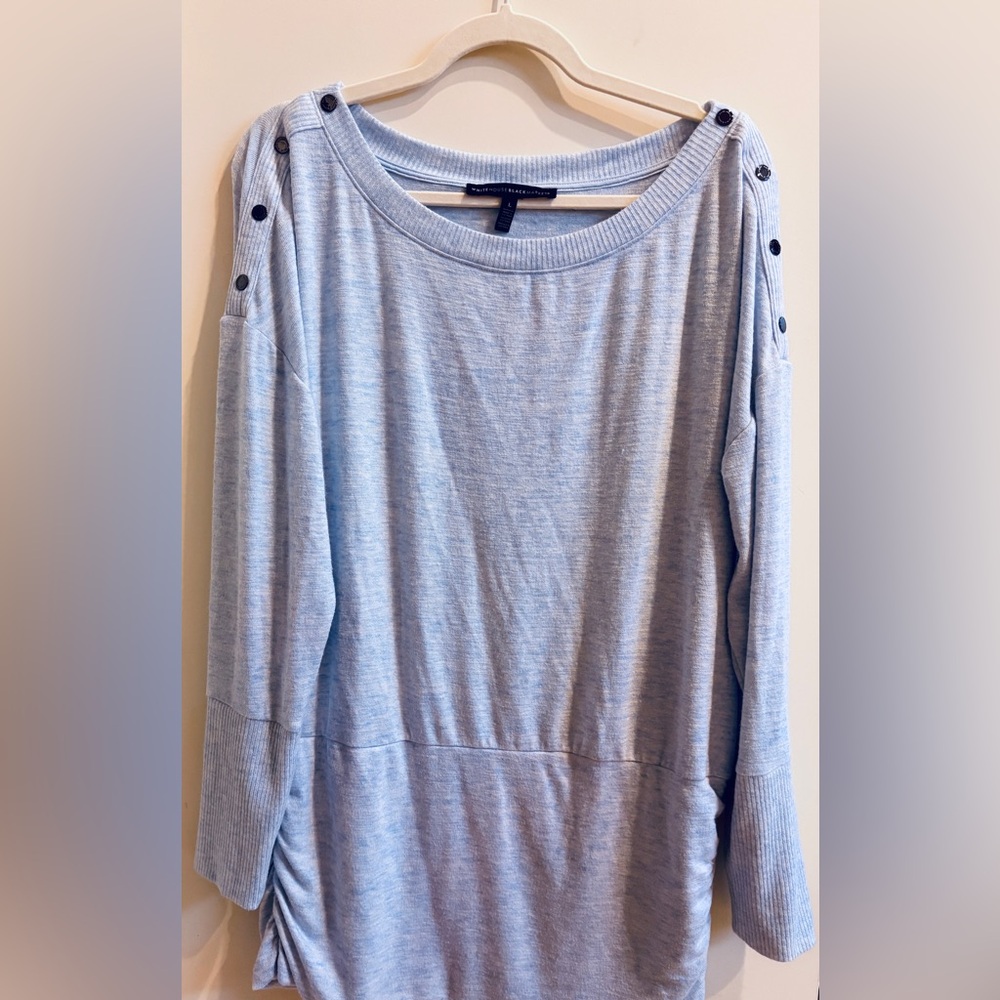 White House Black Market Light Blue Button-Shoulder Pullover